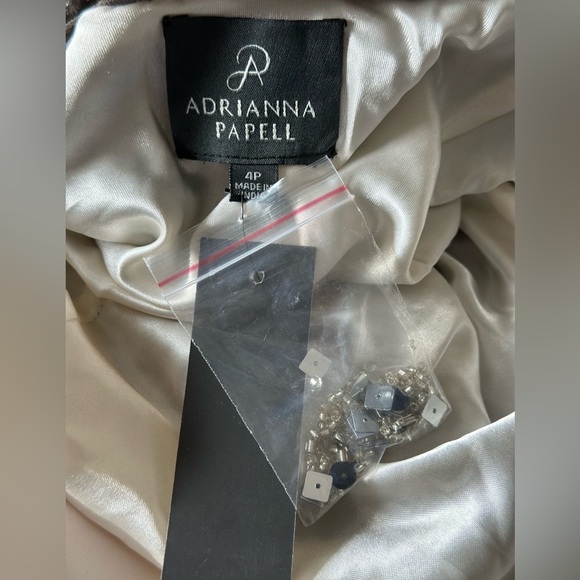 ADRIANNA PAPELL elegant party maxi beaded silver dress petite 4 - Picture 7 of 8